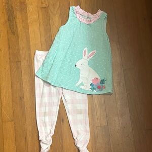 Mud Pie Mint and Pink Bunny tunic set size 4T